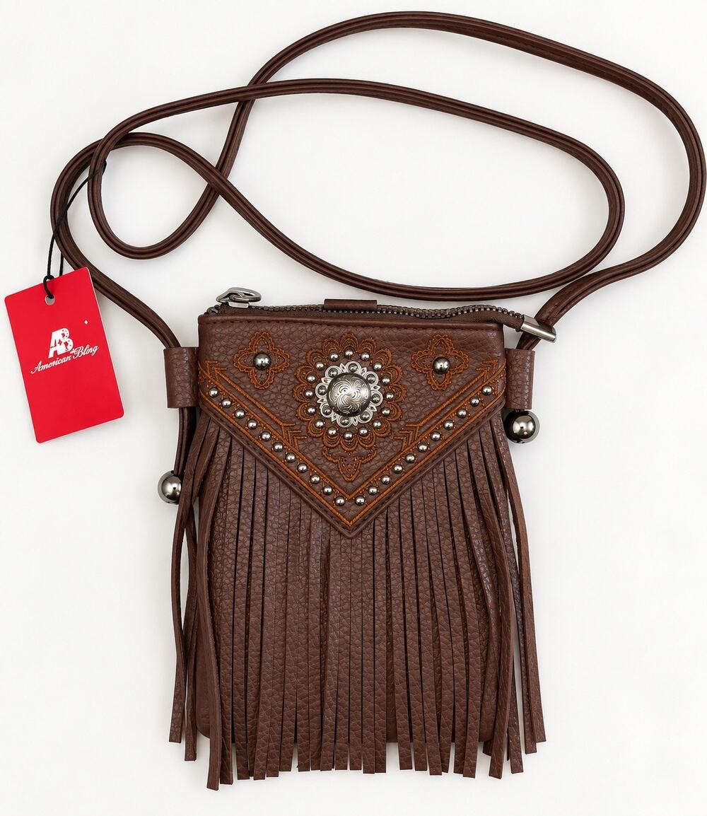 American Bling Montana West Brown Fringe Crossbody Bag Western Concho NWT